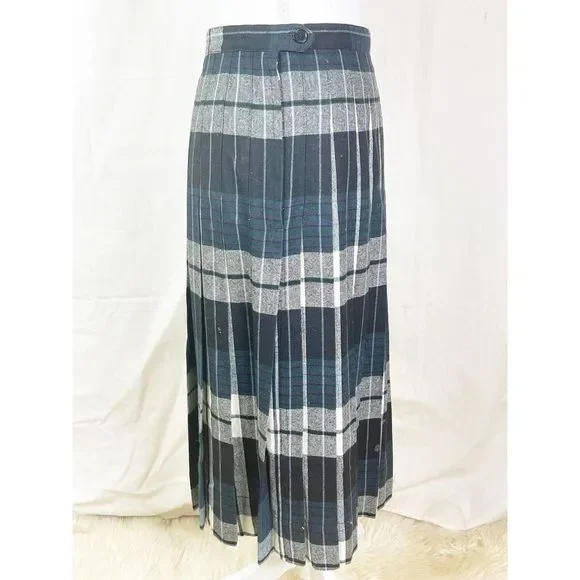 1960's Century Of Boston Tartan Plaid Below the Knee Pleated Wool Skirt - Picture 4 of 6